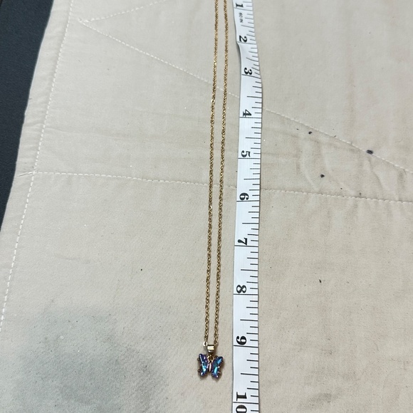 Gold Tone Mystic Glass Crystal Butterfly Pendant - Picture 7 of 16